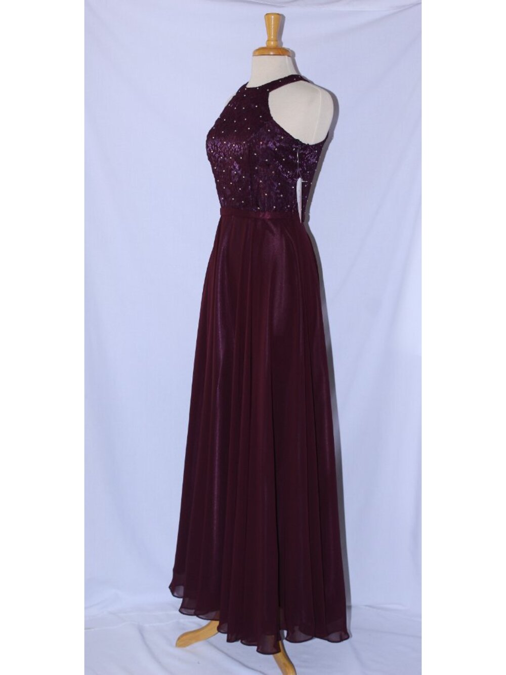Cindy #1557 Chiffon & Lace Formal Evening Bridesmaid Gown-Size S-PLUM-NWT - Picture 4 of 6